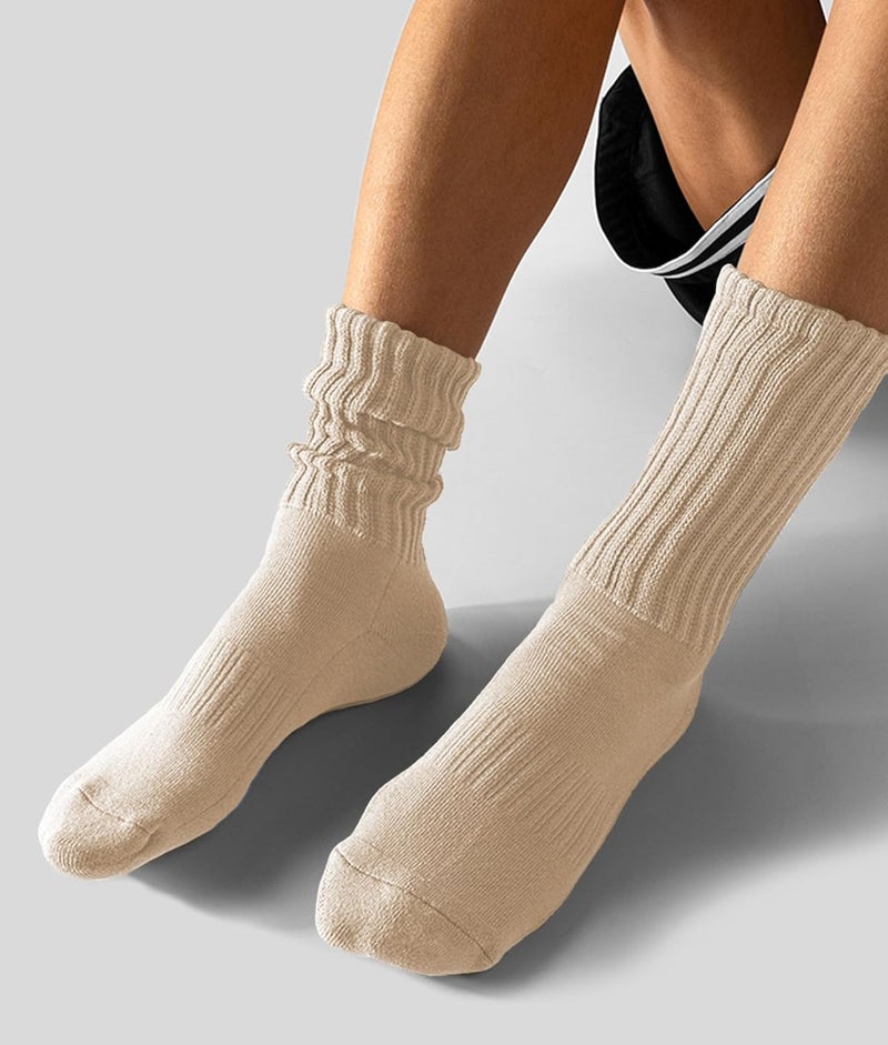 AugRing Store Women's Scrunch Crew Socks Retro 3-Pack Solid Cotton Boot Calf Chunky Ribbed Cozy Slouchy Socks Size 5-11 - Image 3